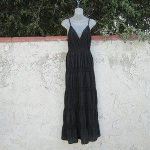 PURE black gauze tiered halter maxi dress M